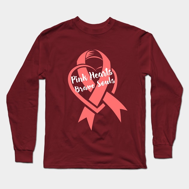 Pink Hearts Brave Souls-Breast Cancer Awareness Long Sleeve T-Shirt by Rhythmic Designs